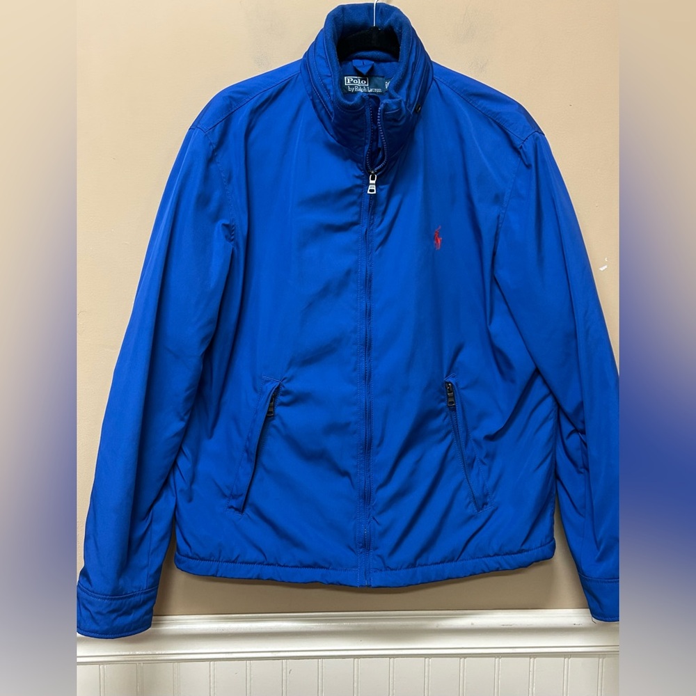 Polo Ralph Lauren Blue Full Zip Fleece Lined Hidden Hood Jacket Men's Medium